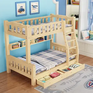 Chinese Simple Design Furniture Wood Grain Color Bunk Beds / Wooden Children Double Decker Bed