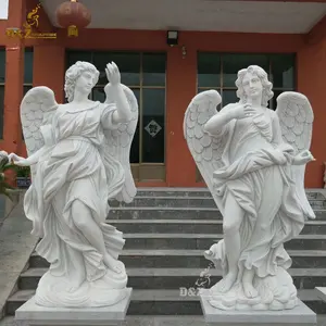 Outdoor Indoor Decor Garden Hand Carved Natural Stone White Angel Marble Statue