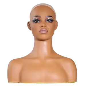 Female PVC Mannequin Head with Shoulder Bust for Wig Display and Hair Makeup American Woman Head