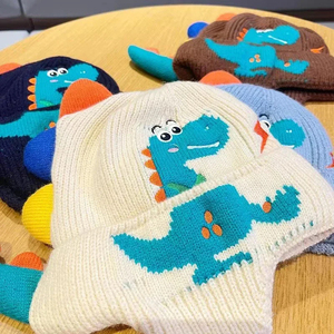 Gorros de Invierno con Orejeras de Dinosaurio para Niñas, Gorros Tejidos Cálidos para Bebés, Gorros de Algodón para Niños para la Playa - Product Image 5