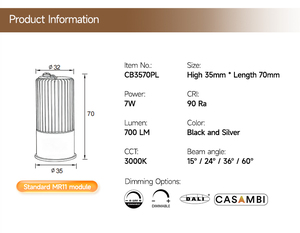 Mini Lámpara LED de Techo con Buena Disipación de Calor, 15/24/36/60 Grados, 700lm, Módulo MR11, 7 Vatios - Product Image 6
