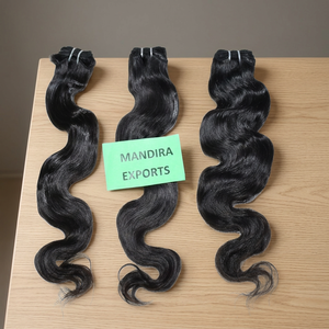 Cheveux vierges ondulés soyeux de temple indien vendeur de cheveux humains bruts alignés sur les cuticules avec eau et vagues profondes sans poux abordable - Product Image 1