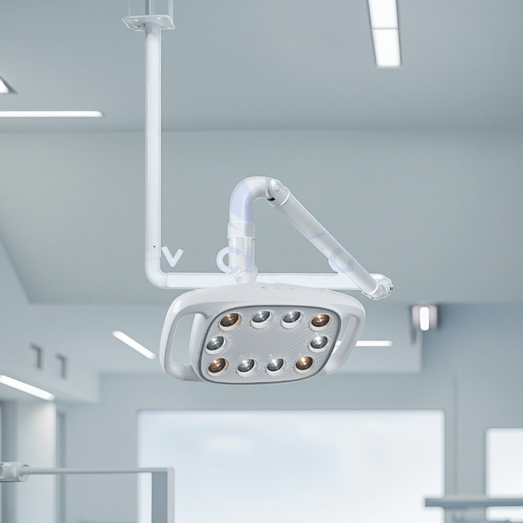 Professional 10-Hole LED Dental Surgical Light with Ceiling Mount, Adjustable Yellow-White Light Shadowless Lamp for Oral Clinic