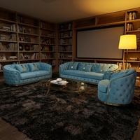 Canapé en velours classique capitonné de luxe 2-3 places, avec finition élégante en acier inoxydable doré, ensemble de lit pour hôtel et maison