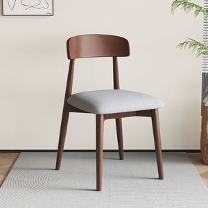 Chaise de salle à manger nordique en bois massif avec dossier, style moderne minimaliste, couleur crème, pour salon et salle à manger - Product Image 4