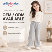 Smiledotkids Pantalon évasé personnalisé pour enfants, gris, avec dentelle, nœud et fente latérale, taille élastique, OEM ODM, pour petites filles, vente en gros