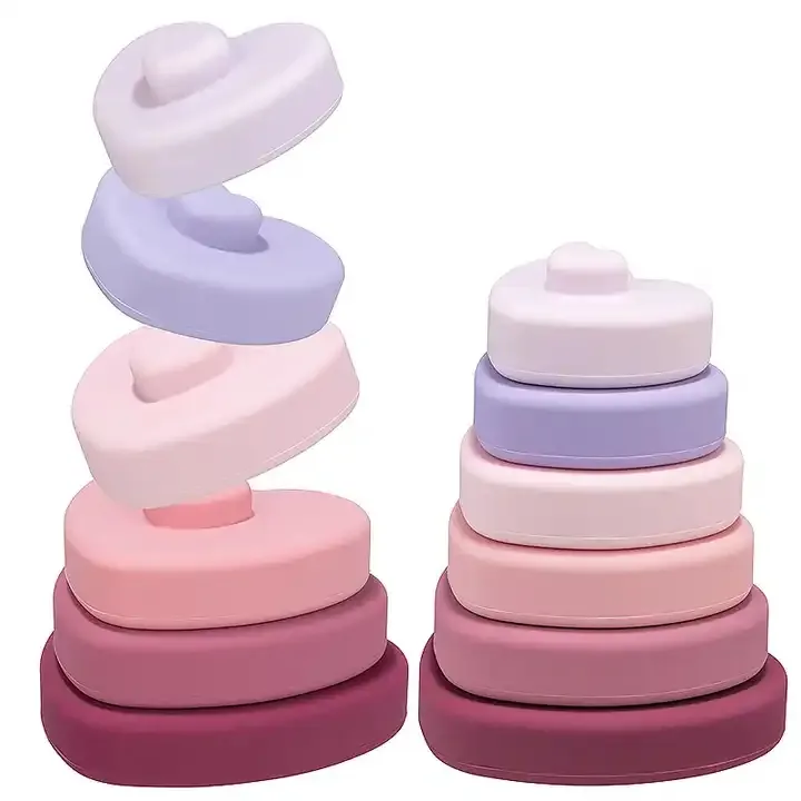 Baby Soft Heart Stacking Toy BPA Free Kids Silicone Montessori Baby Stacker Toys