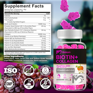 Gommose OEM 10000mcg di Biotina <span class=keywords><strong>e</strong></span> Collagene con Olio di Semi di Zucca, Estratto di Saw Palmetto <span class=keywords><strong>e</strong></span> Vitamine <span class=keywords><strong>A</strong></span>, B6, C, D, <span class=keywords><strong>E</strong></span> per Capelli, Pelle <span class=keywords><strong>e</strong></span> Unghie - Product Image 2