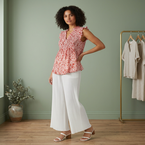 Blusa sin Mangas con Estampado Floral y Cuello Asimétrico, Ligera, Transpirable, Ecológica, Tejido Cambray de los Años 60, Estilo Retro - Product Image 1