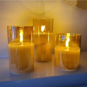 Velas LED sin Llama Personalizadas de Parafina en Vaso de Vidrio para Decoración del Hogar, Juego de 3 con Control Remoto para Bodas y Diwali - Product Image 3
