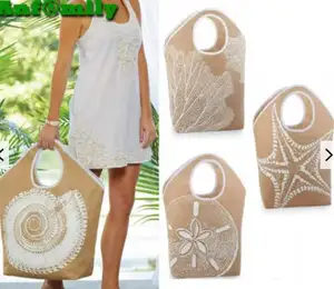 Wholesale Summer Beach Travel Sublimation Print Beach Purse Custom Waterproof Promotion Women Sea Star Linen Shopping Handbag