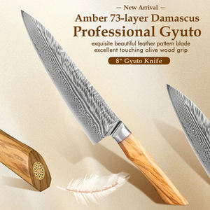 Couteau <span class=keywords><strong>ambre</strong></span> 73 couches en acier damas AUS10 set de couteaux de cuisine set professionnel japonais set de couteaux tranchants avec manche en bois d'olivier - Product Image 6