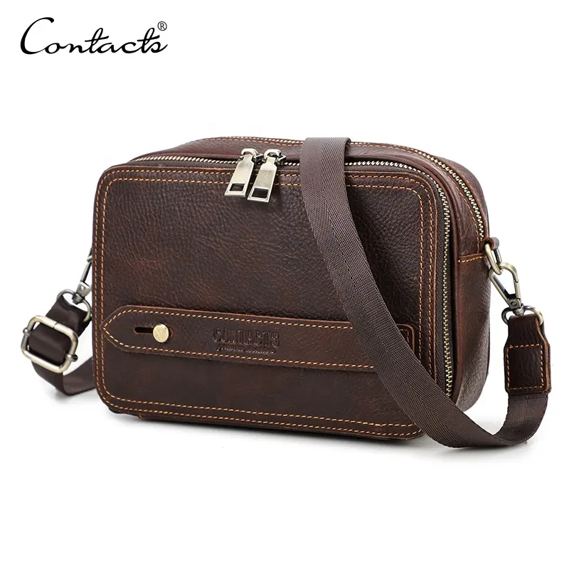 Vintage Full Grain Leather Small Clutch Handbag Multiple Compartments Cell Phone Small Shoulder Bags Casual Man Crossbody Bags