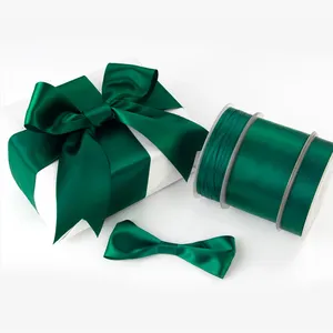 Mafolen Factory Stock 3-100mm Christmas Green Single/Double Face Polyester Silky Satin Ribbon 100Yard Roll