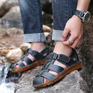 Sandalias de Hombre con Hebilla de Cuero Genuino, Tiras Cruzadas, Punta Cerrada, Entresuela de EVA, Suela de Goma Antideslizante, Casuales, de Verano, para Playa - Product Image 1