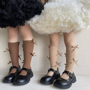 Kaus kaki pita panjang manis, kaus kaki panjang pita simpul, kaus kaki putri Lolita, kaus kaki tabung tengah JK, kaus kaki garis-garis vertikal untuk bayi perempuan - Product Image 1