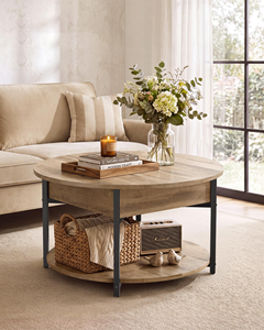 Table console ronde en bois moderne SENYU avec étagère de rangement et plateau réglable pour le mobilier de salon - Product Image 2
