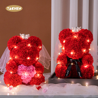Yachen 25/40cm LED fleurs artificielles Roses ours en peluche avec boîte-cadeau pour saint valentin cadeau fête de mariage décoration faveur