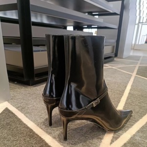 2026 Haute Couture Trendy Super High Heel Pointed Ankle <b>Boots</b> Black Metal Buckle Sexy Thin Heel Side <b>Zip</b> Ladies <b>Boots</b> Wholesale - Product Image 5