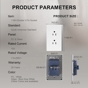 दक्षिण अमेरिकी मानक विद्युत हमें 3 पिन दीवार पावर सॉकेट 110 वी-250 बनाम 15a फायरप्रूफ पीसी पैनल सॉकेट - Product Image 2