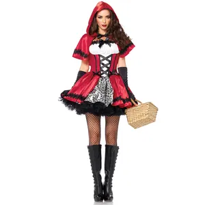 Halloween Fairy Tale Character Cosplay Dress Sexy Women Little Red Riding Hood Costume con mantello con cappuccio