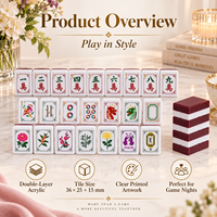 Ensemble de Mahjong de Luxe en Acrylique Double Couche Bourgogne et Blanc, 160 Tuiles, pour Soirée entre Femmes