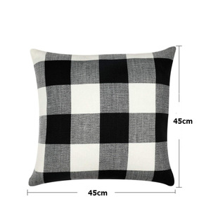 Black and white checkered cotton and linen pillowcase, linen throw pillowcase, sofa pillowcase (without pillow <b>insert</b>), easy to - Product Image 3