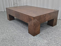 Table basse carrée en bois de ronce brun antique haut de gamme, meubles vintage pour salon, table basse en bois