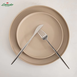 Ensemble cadeau classique couleur glaçure 16 pièces bords ensembles de vaisselle en grès céramique Beige mat pour événement Restaurant mariage - Product Image 4