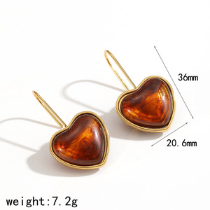 Heart Shape Resin Drop Earrings Gold <b>Frame</b> Bezel Setting For Women Fashion Jewelry TE60494 - Product Image 5
