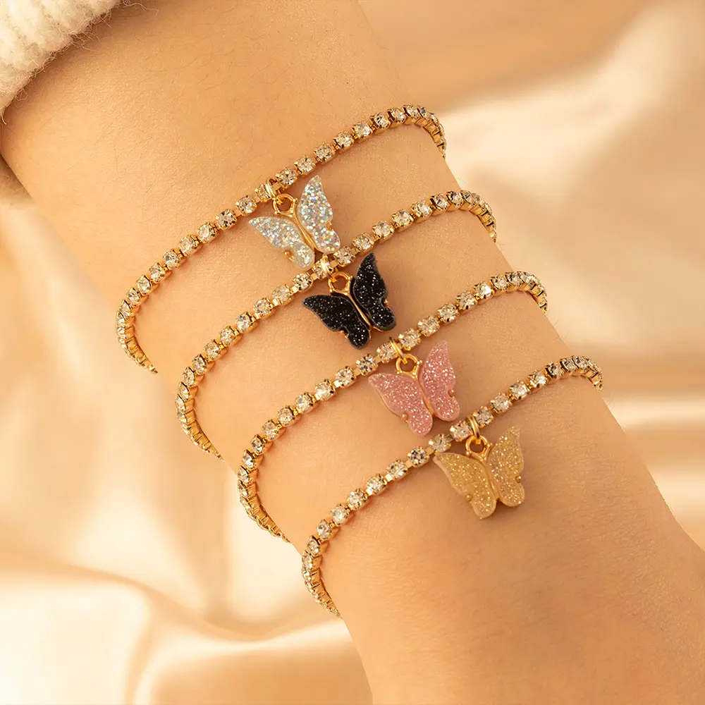 Butterfly Charm Bracelets for Girls Women Gold plated Zircon rhinestones Bracelet Bangles Summer Jewelry Gift for Teen Girls