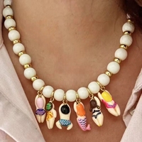Collier SC pour femme, motif cerise, chou et canard, en acrylique perlé et acier inoxydable, pendentif mignon pour maillot de bain, idéal pour les vacances d'été à la plage