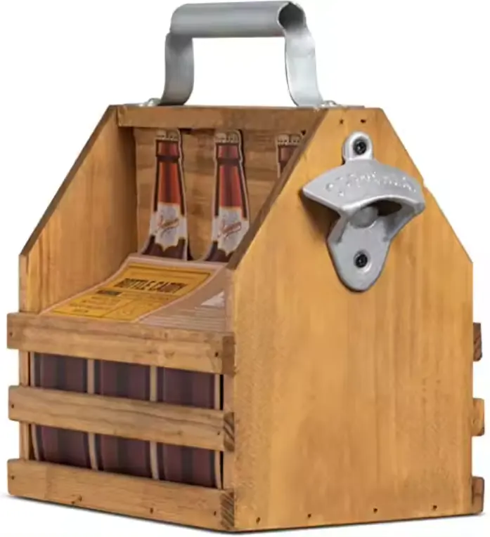 6-Pack Wooden Beer Carrier Tote Craft Box and Wall Signs Wood Crafts Boxes   Signs Genre