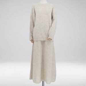 Set Maglione Pullover e Gonna con Paillettes Personalizzato OEM ODM all'Ingrosso Completo <span class=keywords><strong>Donna</strong></span> in <span class=keywords><strong>Maglia</strong></span> Glitterata a Due Pezzi - Product Image 2