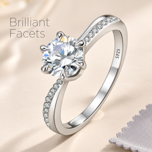 Bague de fiançailles et de mariage unisexe S925 de luxe plaquée or 14 carats avec six griffes, tige incurvée et pierres latérales pavées - Product Image 2