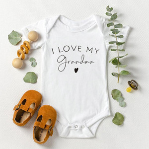 Combinaison <span class=keywords><strong>pour</strong></span> bébé fille, blanc pur, 100% coton, manches courtes, col enveloppe, fermeture à boutons, imprimé « J'aime mon papa, ma maman », lavage en machine - Product Image 4