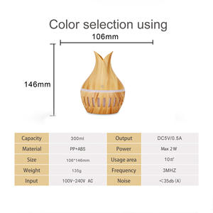 เครื่องเพิ่มความชื้นในอากาศแบบแจกันไม้ 300 มล. แบบ USB เครื่องฟอกอากาศอโรมาเธอราพีสำหรับบ้าน ใช้ได้กับพื้นที่ขนาดไม่เกิน 10 ตร.ม. สำหรับห้องนอน - Product Image 4