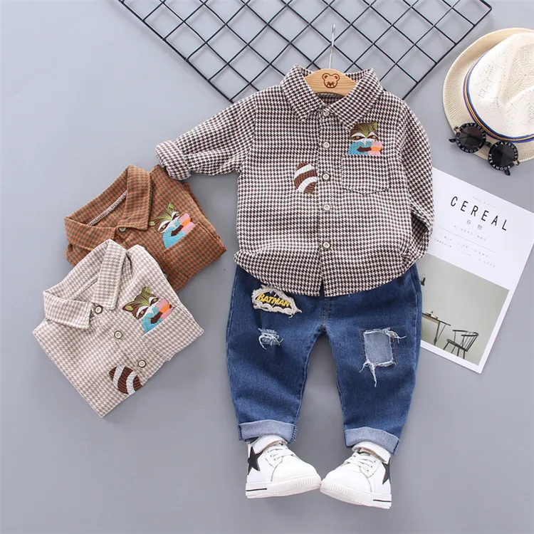 Fashion Baby Boy Long Sleeve Kids Tracksuits Clothing Set Kid Suits Plaid Shirt Pants Set Children Clothes Set