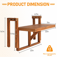 Table pliante suspendue en bois d'acacia pour balustrade de balcon, table de terrasse réglable, gain de place, pour patio extérieur et véranda