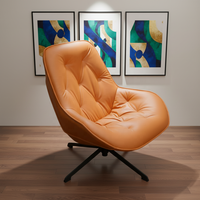 Fauteuil de salon confortable et relaxant, design minimaliste moderne, pieds en acier carbone, tissu en cuir brun, fauteuil d'appoint pour hôtel