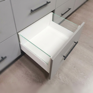 135 Square Glass Metal Box <b>Slide</b> for Premium Kitchen Cabinet <b>Drawer</b> Systems with Elegant Glass Side Panels - Product Image 1