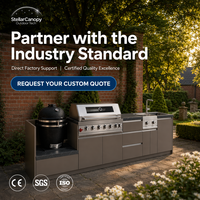 Cuisine extérieure moderne de luxe en acier inoxydable sur mesure avec porte vitrée, évier, robinet et charnières pour appartement – Ensemble complet