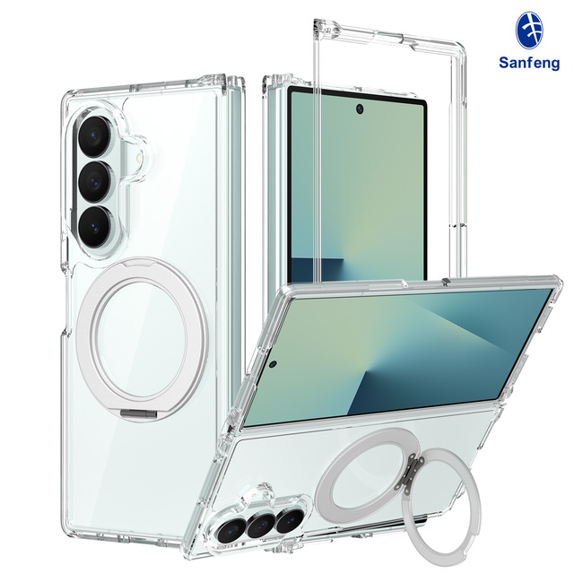 Factory High Quality TPU PC Hybrid Transparent Mobile Phone Case for Samsung Z Fold 8 with Rotating Stand Custom Logo Packaging