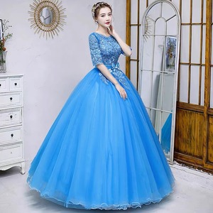 Women's Blue Tulle Stage Performance Dress Long Sleeve Embroidered Ball Gown For Art Exam And Photography Studio Wear - Product Image 3