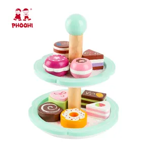 New Arrival Simulation Food Play Children Green Wooden Cake Stand Toy For Kids 3 +