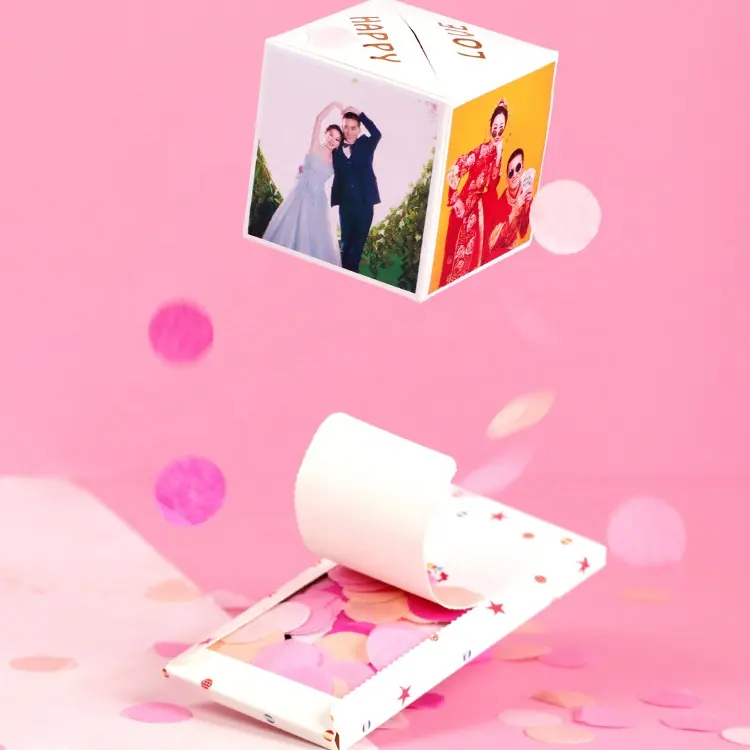 Kreative DIY-Bombe Fotokarte Schlussverkauf Explosionsboxen Valentinstag Überraschung Konfetti-Geschenkbox mit Reißlinie