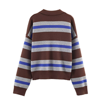 Pull en maille rayé à col polo et col en V pour femme, manches longues, couleur contrastante, vente en gros