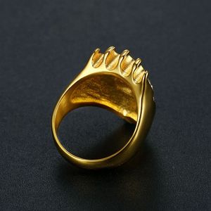 Hip Hop Jewelry Gold Plated Crown Lion Head <b>Ring</b> Men's <b>Titanium</b> Steel Pave Setting Gift Fashion <b>Rings</b> - Product Image 3
