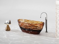 Baignoire autoportante en résine cristalline transparente à texture ondulée avec ensemble d'accessoires de salle de bain pour villa et hôtel