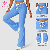 Leggings de Yoga Hucai Personalizados, Elásticos en 4 Direcciones, Transpirables, con Cordón Ajustable, Cintura en V, Corte Acampanado, para Gimnasio, Pilates, Pantalones de Yoga Acampanados para Mujer